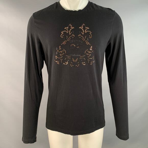 VERSACE COLLECTION Size M Black Gold Tone Studded Jersey Long Sleeve T-shirt - Picture 1 of 7